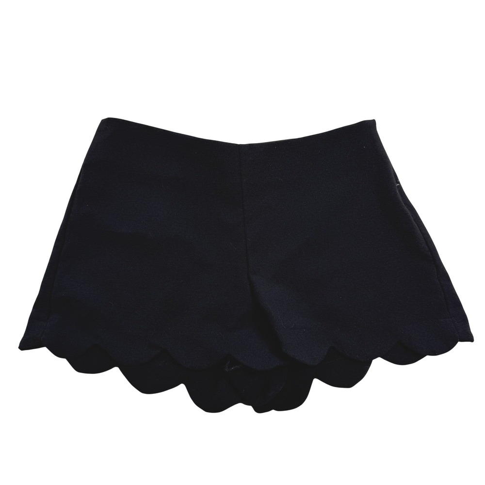 Monteau Womens Black Scalloped Hem High Waisted Shorts Size XS Side Zip Crepe